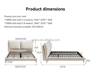 115090 Quanu Оптовая цена. Минималистичная современная кровать с обивкой, каркас размера <span class=keywords><strong>Queen</strong></span>, кровать размера King из ткани. - Product Image 5