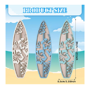 Décoration murale en bois de planches de surf (3 pièces) pour <span class=keywords><strong>chambre</strong></span>, thème plage et été, décoration tropicale - Product Image 2