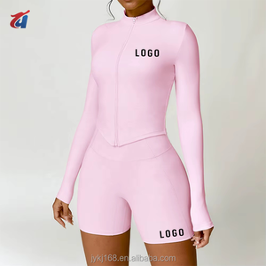 Popular Woman Gym Yoga Jacket Fitness Clothing Custom Logo Slim Fit Sport Clothes Full Zipper Top Short Set Sportswear Women