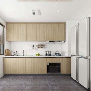 Gabinetes de Cocina Modulares de Diseño Personalizado de Foshan con Encimera de Mármol Artificial y Grifo, Gabinetes de Cocina Pequeños Modernos de Madera - Product Image 1