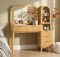 Coiffeuse cannelée de 48 po avec miroir éclairé de 32 po, plateau en verre, 4 tiroirs de rangement, écran LED et station de charge