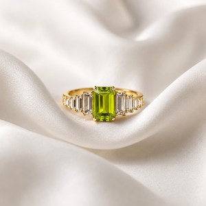 Green Peridot <b>Ring</b> <b>Emerald</b> Cut Peridot <b>Ring</b> CZ <b>Ring</b> Handmade 925 Sterling <b>Silver</b> with 18K Gold Filled Finish Wedding Gift - Product Image 4