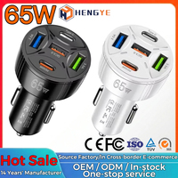 Pengisi Daya USB-C 65W Pengisian Cepat PD 3.0 QC 4.0 12V/24V Indikator LED Tipe C Pengisi Daya Ponsel Mobil 5 in 1 Pengisi Daya Mobil Pabrik