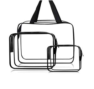 Lot de 3 sacs de toilette transparents en PVC imperméables de taille quart de gallon pour maquillage et cosmétiques, sacs organisateurs transparents pour femmes et hommes - Product Image 1