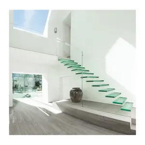 Laminated tempered glass stair treads floating stairs with glass railing