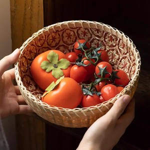 Handmade Rattan Woven <b>Baskets</b> Round Traditional <b>Storage</b> For Fruit Steamed Buns Wedding Decorations - Product Image 3