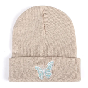 Bonnet personnalisé d'hiver à la mode mode en acrylique à double tricot chaud avec logo papillon brodé - Product Image 4
