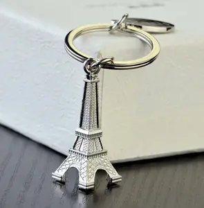 Venta al por mayor personalizado 3D Torre Eiffel llavero accesorios aleación llaveros para grabado láser