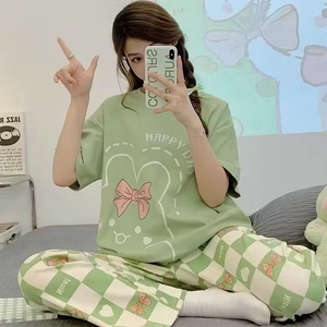 Ensemble de pyjama d'été pour femmes à manches courtes, ample, <span class=keywords><strong>grande</strong></span> <span class=keywords><strong>taille</strong></span>, imprimé de dessins animés, vêtements de nuit - Product Image 6