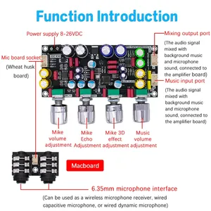 DSP Audio Mixing Module, Hi-Fi Karaoke Reverb Amplifier Front Panel with Mic Interface, Echo and 3D Effects for DIY Speaker - Product Image 4