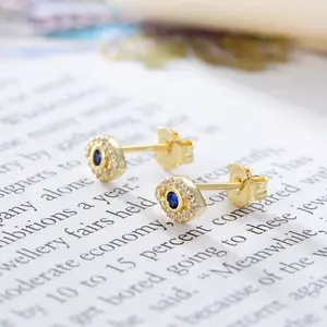 OUXI S925 Sterling Silver Gold Plated Pave Rainbow Small Zircon Eyes Studs Earings For Girls Fashion Jewelry