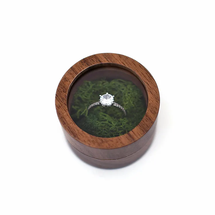 סיטונאי יוקרה קטן תכשיטי מתנת אריזת עגול עץ חתונה טבעת קופסא עם חלון