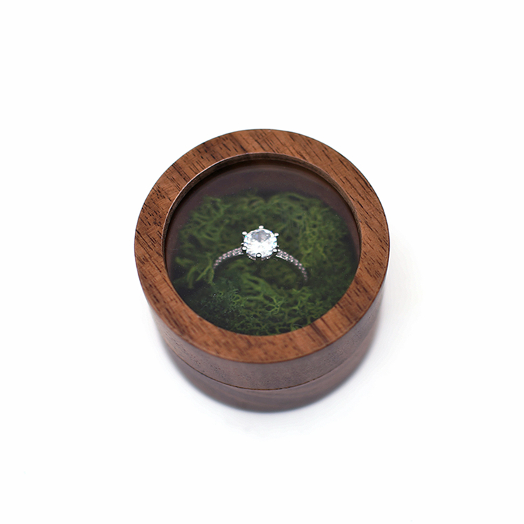 En gros De Luxe Petit Bijoux Cadeau Emballage Ronde En Bois Boîte De Bague De Mariage avec Fenêtre