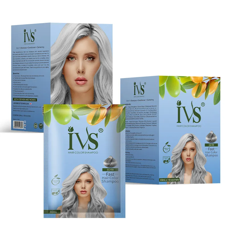 IVS 10 Bags Silver Hair Shampoo Instant Hair Silver Dye Color Natural Herbs Ingredients