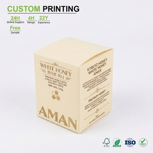 Cajas de Embalaje Personalizadas para Miel con Texto de Origen de las Montañas de Kirguistán e Ícono de Panal Blanco para Suministro al por Mayor y Venta al por Menor Premium - Product Image 1