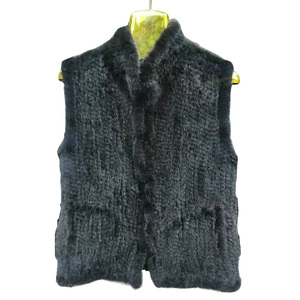 Luxury Hand Knitted Mink Fur Waistcoat Regular Size 60cm Length Waistcoat Gilet Woven Natural Brown Mink Fur Vest for Women