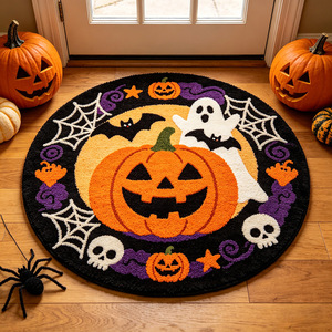 Alfombras de Halloween con diseño de esqueleto de demonio, alfombra personalizada, alfombras de Halloween con diseño de fantasma, alfombra redonda para sala de estar, alfombra con efecto de desvarío visual - Product Image 3