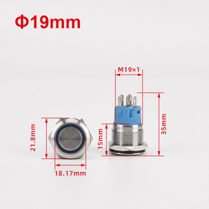 Interrupteur à bouton-poussoir plat à tête haute en aluminium/acier inoxydable étanche IP65 HS 16/19/22mm avec anneau LED momentané 12-24V 250V 1NO1NC - Product Image 4