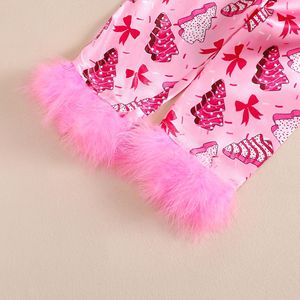 طقم بيجامات للبنات الصغار والأطفال من الساتان والحرير مزين بالريش لموسم الكريسماس 2025، ملابس نوم وملابس منزلية - Product Image 4