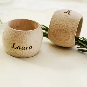 定制标志雕刻装饰木质餐巾纸戒指婚桌装饰礼品木质餐巾纸戒指