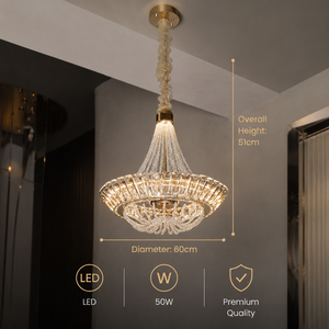 Lámpara de araña moderna de metal tricolor con cuentas acrílicas para comedor, sala de estar, hotel, villa, LED de 50W, 60 cm, acabado dorado - Product Image 3