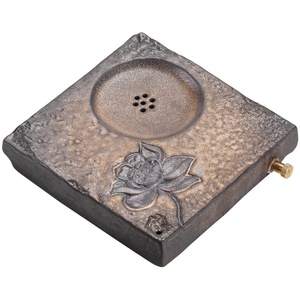 Soporte de Tetera de Cerámica de Lujo Estilo Chino con Esmalte Dorado, Bandeja de Cerámica Rústica de Tamaño Pequeño, Doble Uso para Recoger Agua - Product Image 5