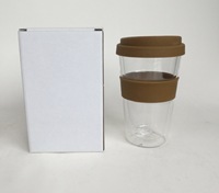 Design moderne 12oz 350ML gobelet à café en verre borosilicaté à double paroi isolé tasse de voyage réutilisable couvercle en silicone