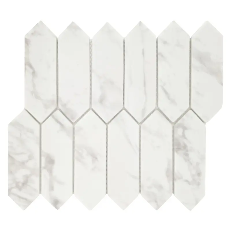 Sunwings Recycled Glass Mosaic Tile | Stock in US | White Calacatta Picket Marble Looks Mosaics Wall And Floor Tile