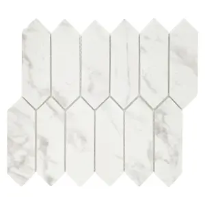 Sunwings Recycled Glass Mosaic Tile | Stock In US | White Calacatta Picket Marble Looks Mosaics Wall And Floor Tile