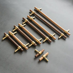 럭셔리 조합 소재 순수 황동 + 월넛 나무 캐비닛 서랍 옷장 T 바 핸들 및 손잡이 - Product Image 5