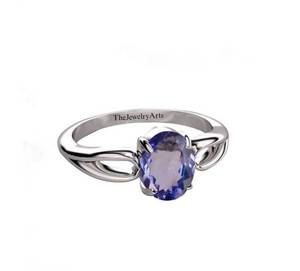 Bague vintage ovale en tanzanite, bague de créateur en pierre bleue, bague de mariage en argent sterling, bijou de mariage - Product Image 1