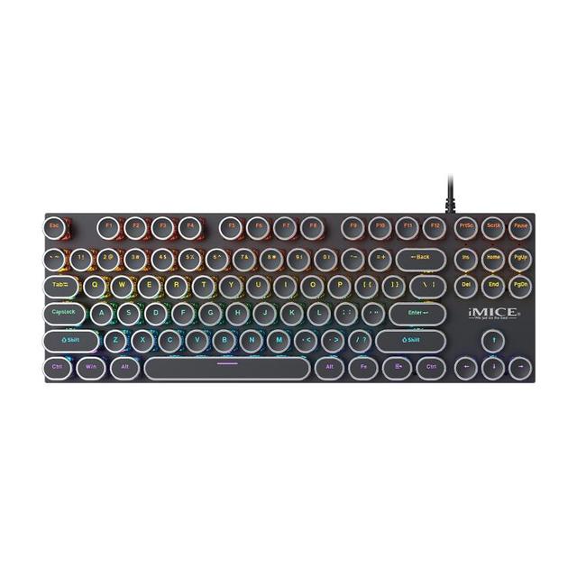IMICE GK-800 87 Keys USB Wired RGB Round Keycap Mechanical Keyboard Black and White