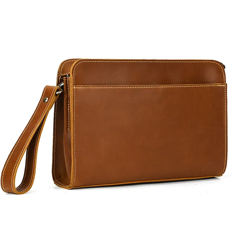 High Quality Luxury Men's Envelope Bag Clutch Bags With Wristband Business Casual Top Layer Cowskin Men's Clutch Bag