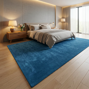 Alfombra Rectangular Moderna de Lana Azul, con Base Antideslizante de Látex, Gruesa y Tufted, de Color Sólido, para Dormitorio u Hogar - Product Image 1