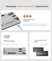 Clavier mécanique Darmoshark K6 sans fil 2.4g, troisième examen simulé, 87 touches, prise en charge de la rétroéclairage RVB, clavier de jeu