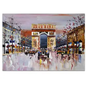 Famous Place Paris Acrylic Painting Landscape Architecture Modern Art Knife Oil Painting on Canvas