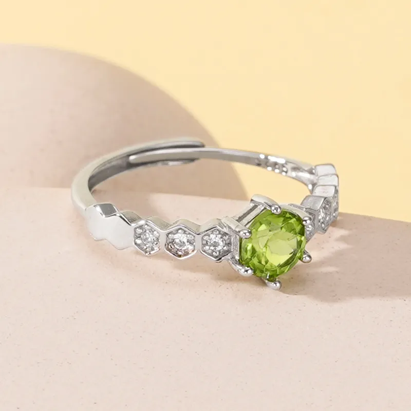 Harga grosir cincin olivin 925 cincin perak murni perhiasan mode zirkon Peridot cincin olivin alami