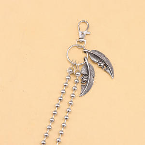 Cadena de cintura de doble capa con cuentas, colgante de pluma de acero inoxidable con cara de fantasma, accesorio de estilo hip hop punk para jeans - Product Image 3