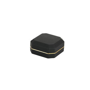 Premium Modern Luxury LED Light <b>Black</b> Jewelry <b>Box</b> Golden Edge Octagonal Square Pattern Handmade Jewellery Storage - Product Image 5