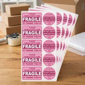 Etiqueta Adhesiva Rosa de 2''*3'' con la Frase 'Fragile', 'No Pisotear', Plegable, para Sobres, Cajas y Palés de Envío - Product Image 2