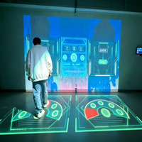 Sol et mur interactifs en forme de L avec projection AR pour la remise en forme, la gym, l'école, les jeux sportifs et les aires de jeux intérieures