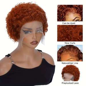 Perruque <span class=keywords><strong>courte</strong></span> bouclée couleur gingembre, <span class=keywords><strong>coupe</strong></span> pixie 13x1 # Perruque Lace Front 350 en <span class=keywords><strong>Cheveux</strong></span> Humains pour Femmes - Product Image 1