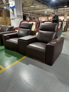 Fauteuils de cinéma électriques en cuir moderne de <span class=keywords><strong>première</strong></span> classe, combinaison de sièges inclinables crème pour salon - Product Image 6
