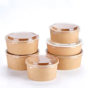 Supplier Customized Round Kraft Paper Salad Bowl Wholesale Salad Paper Bowl Food Package Container
