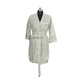 Striped Woven Midi Dress With Belt Three Quarter Sleeve Notched Collar Loose Fit Casual Wear good looking elegant comfortable - Product Image 1