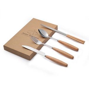 Juego de Cubiertos de acero inoxidable con mango de madera, tenedor/cuchara/cuchillo/<span class=keywords><strong>palillos</strong></span> - Product Image 5