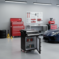 Chariot d'atelier Goldenline GL408 avec réfrigérateur intégré |   Meuble de rangement en acier à 2 tiroirs, design mobile, OEM/ODM/OBM disponible, capacité 450 kg