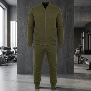 Ensemble de survêtement en molleton de coton pour homme avec veste bomber zippée et pantalon de jogging – Vente en gros, personnalisable, streetwear décontracté, marque privée - Product Image 3