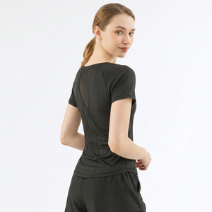 Wholesale Women's Mesh Back <b>Raglan</b> Sleeve Yoga <b>Top</b> Short Sleeve Slim Fit Quick Dry Workout Shirt Breathable Running Sports Tee - Product Image 1