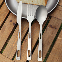 Bochen – Ensemble de couverts multifonctionnels en titane pur, portable, avec poignée ajourée, poli, haute résistance, pour le camping
